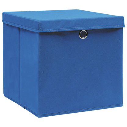 Scatole Portaoggetti con Coperchi 10pz Blu 32x32x32 cm Tessuto