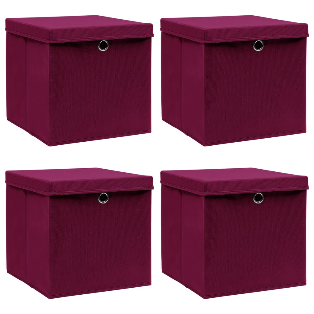 Scatole con Coperchi 4pz Rosso Scuro 32x32x32 cm Tessuto