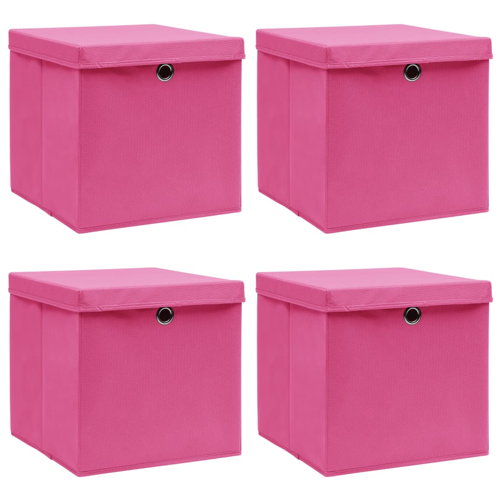 Scatole Portaoggetti con Coperchi 4pz Rosa 32x32x32 cm Tessuto