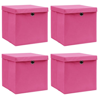 Scatole Portaoggetti con Coperchi 4pz Rosa 32x32x32 cm Tessuto