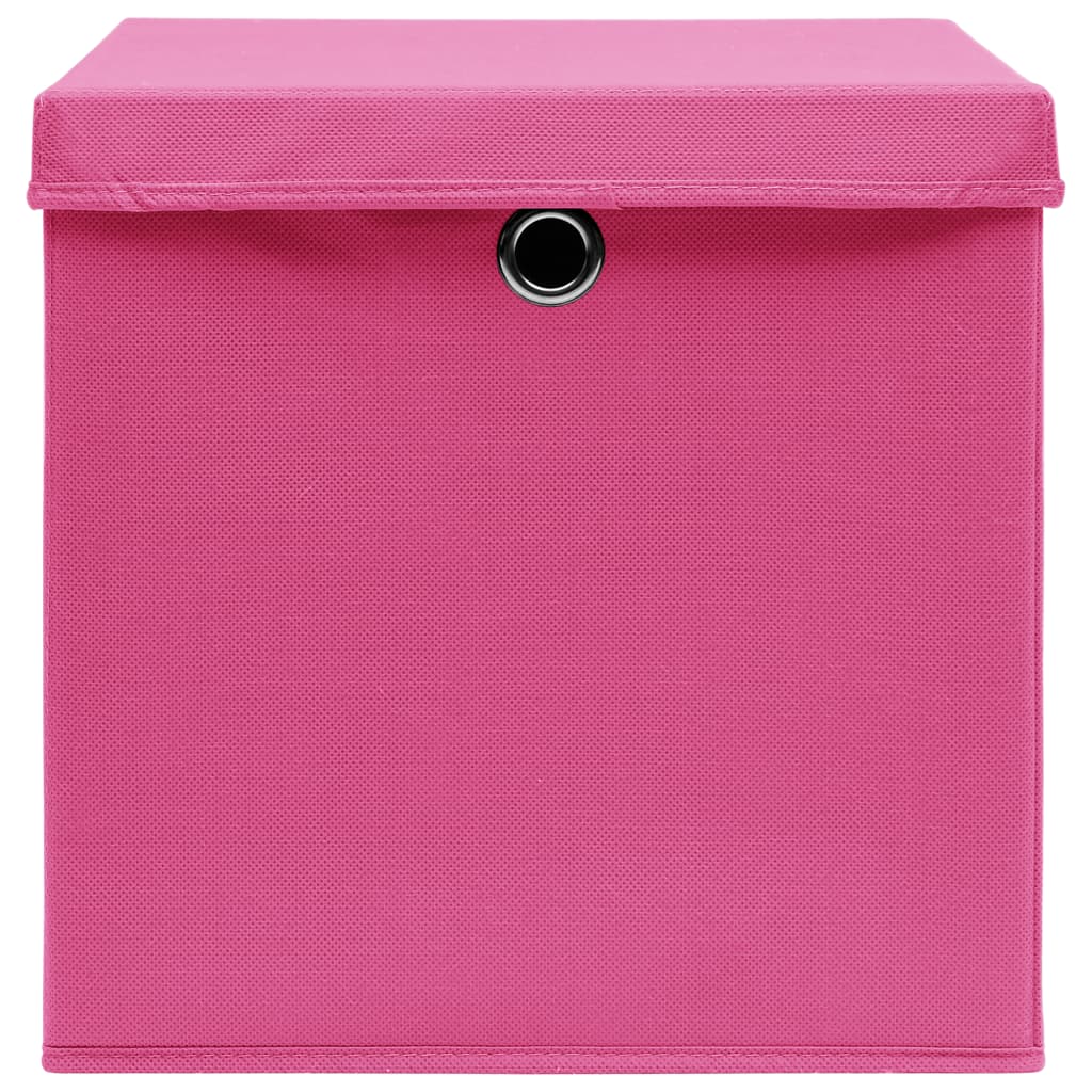 Scatole Portaoggetti con Coperchi 4pz Rosa 32x32x32 cm Tessuto