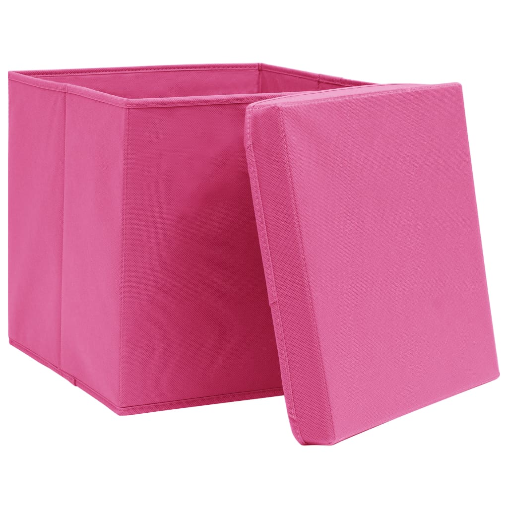 Scatole Portaoggetti con Coperchi 10pz Rosa 32x32x32 cm Tessuto