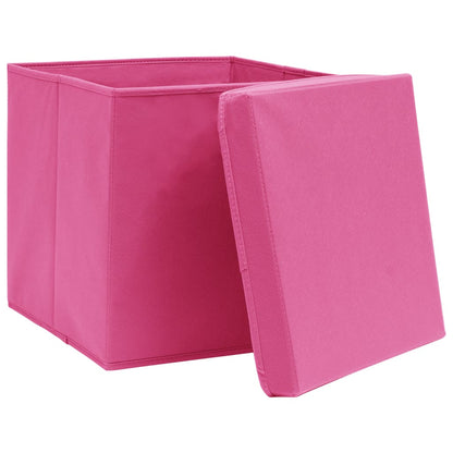Scatole Portaoggetti con Coperchi 10pz Rosa 32x32x32 cm Tessuto
