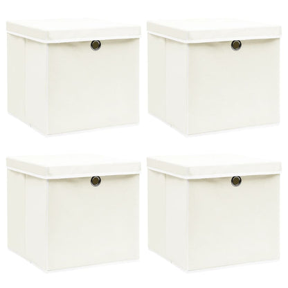 Scatole Portaoggetti con Coperchi 4pz Bianco 32x32x32cm Tessuto
