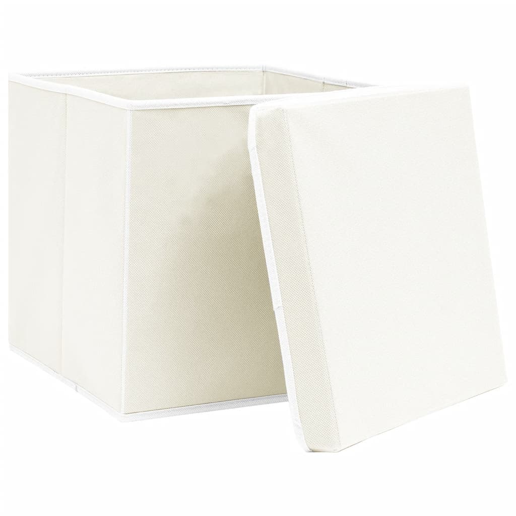 Scatole Portaoggetti con Coperchi 4pz Bianco 32x32x32cm Tessuto