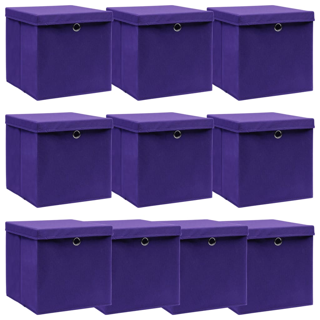 Scatole Portaoggetti con Coperchi 10pz Viola 32x32x32cm Tessuto