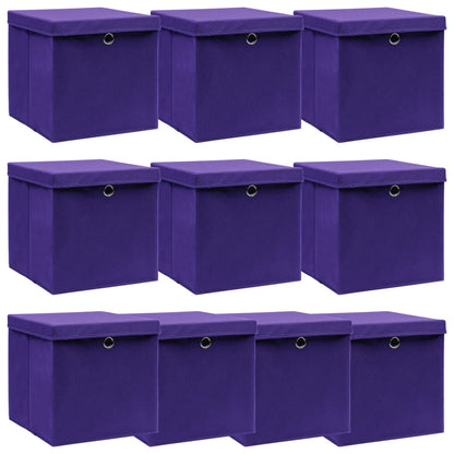 Scatole Portaoggetti con Coperchi 10pz Viola 32x32x32cm Tessuto