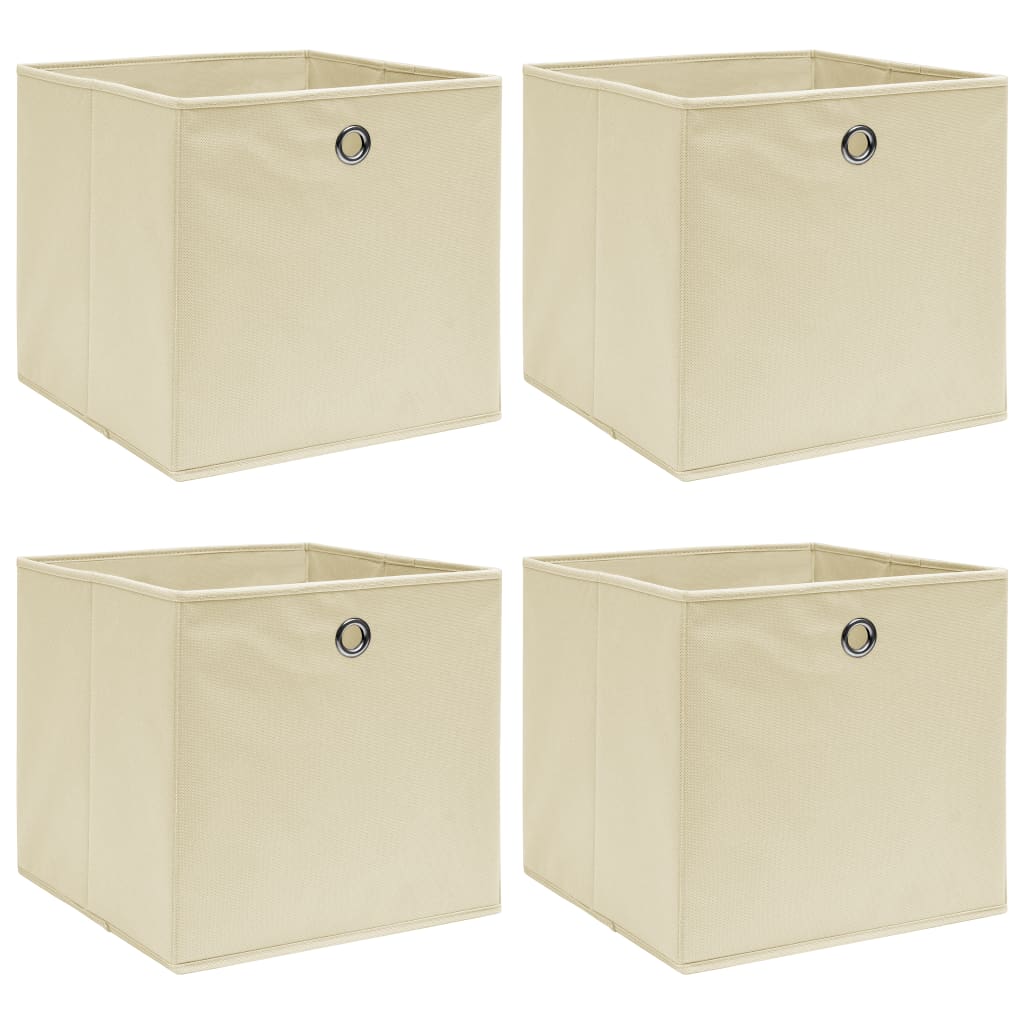 Scatole Portaoggetti con Coperchi 4pz Crema 32x32x32 cm Tessuto