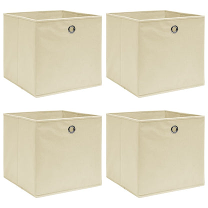 Scatole Portaoggetti con Coperchi 4pz Crema 32x32x32 cm Tessuto