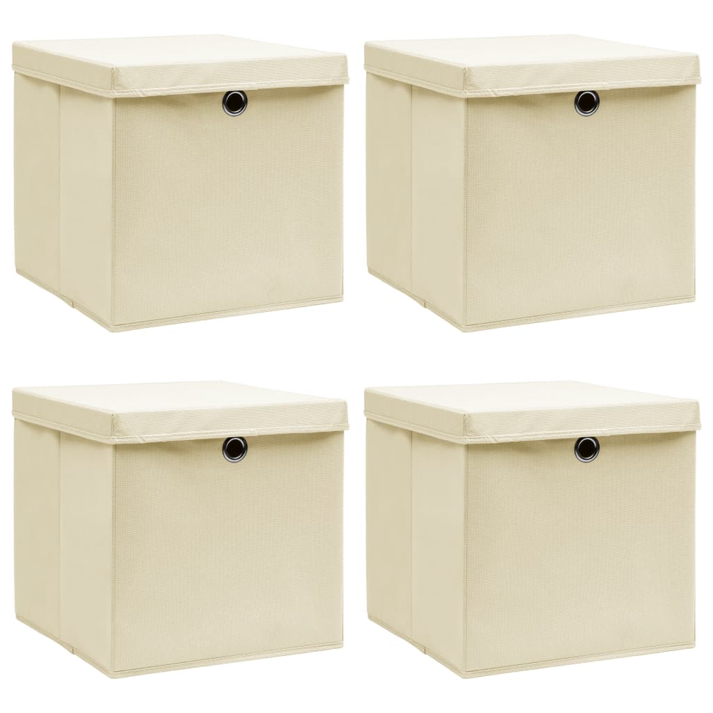 Scatole Portaoggetti con Coperchi 4pz Crema 32x32x32 cm Tessuto