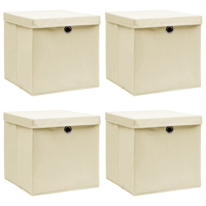 Scatole Portaoggetti con Coperchi 4pz Crema 32x32x32 cm Tessuto