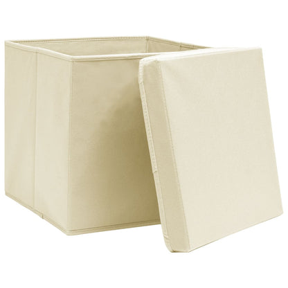 Scatole Portaoggetti con Coperchi 4pz Crema 32x32x32 cm Tessuto