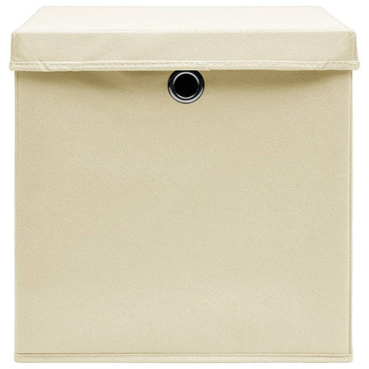 Scatole Portaoggetti con Coperchi 4pz Crema 32x32x32 cm Tessuto
