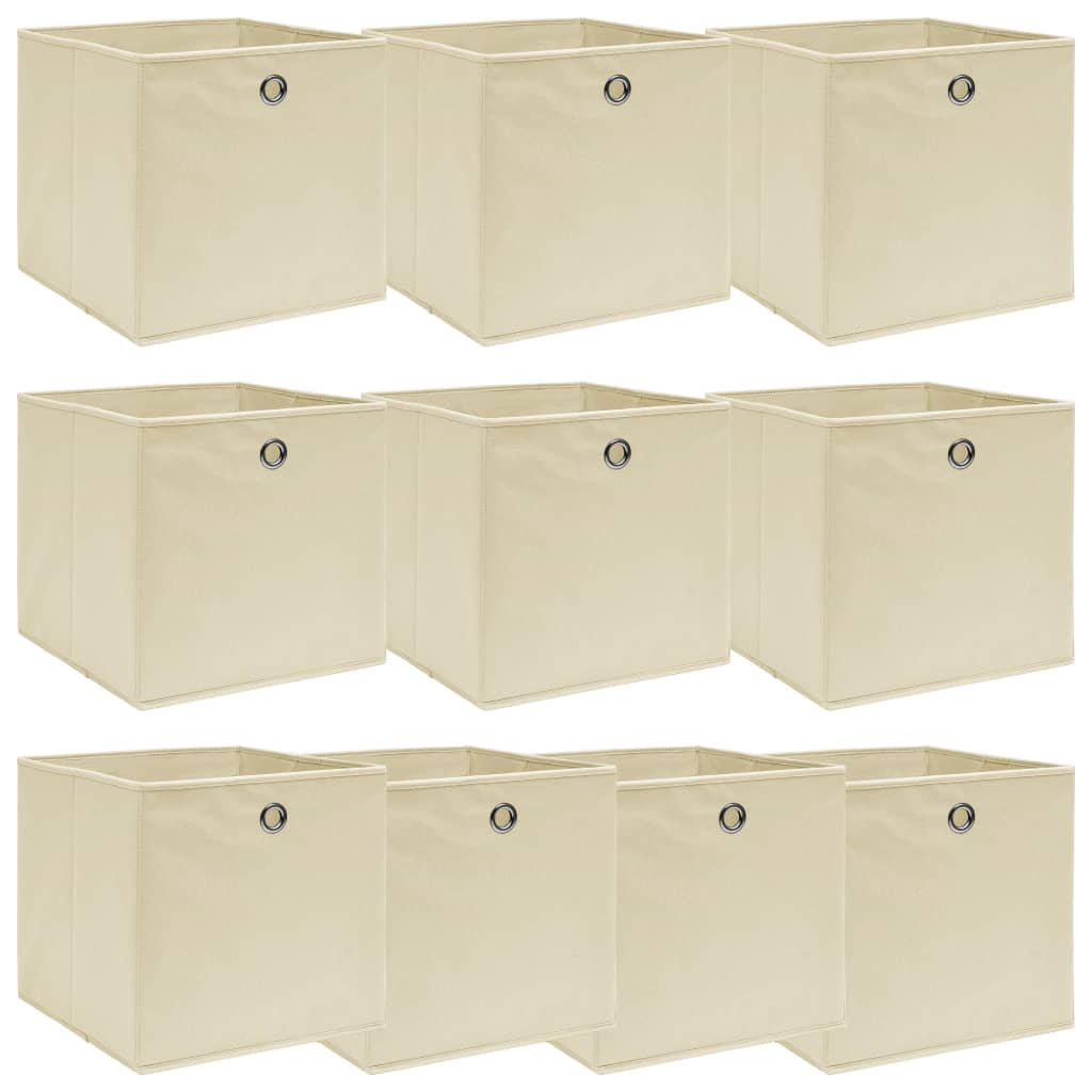 Scatole Portaoggetti con Coperchi 10pz Crema 32x32x32cm Tessuto