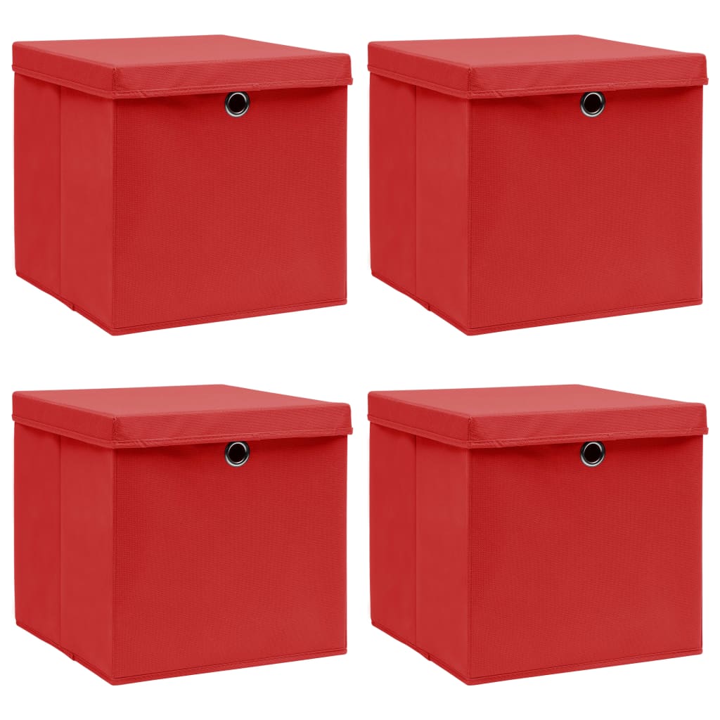 Scatole Portaoggetti con Coperchi 4pz Rosse 32x32x32 cm Tessuto