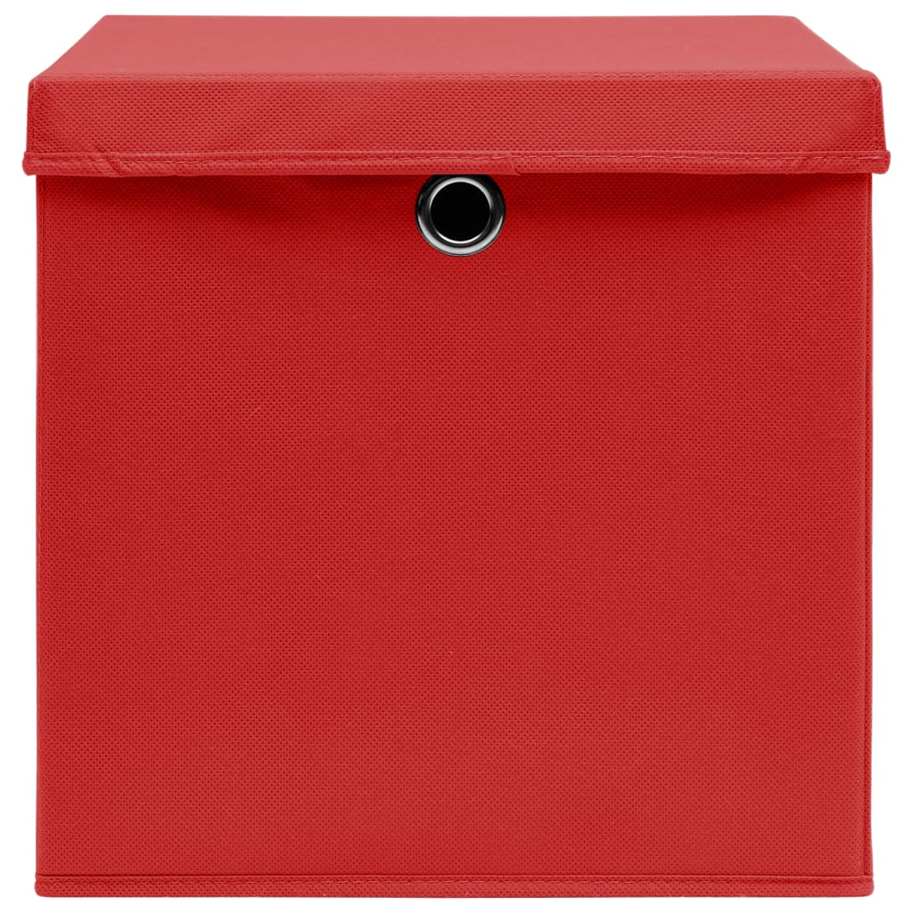 Scatole Portaoggetti con Coperchi 4pz Rosse 32x32x32 cm Tessuto