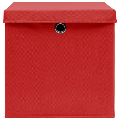 Scatole Portaoggetti con Coperchi 4pz Rosse 32x32x32 cm Tessuto