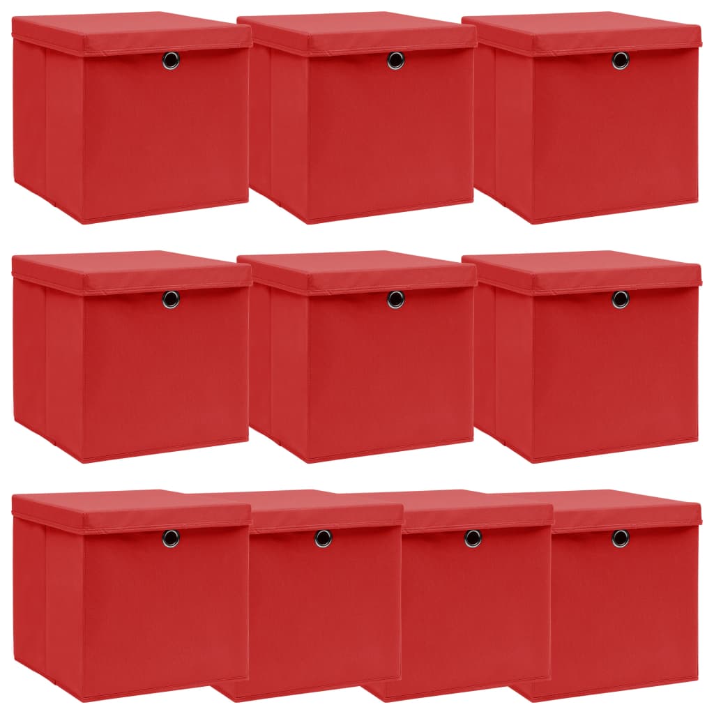 Scatole Portaoggetti con Coperchi 10pz Rosse 32x32x32cm Tessuto