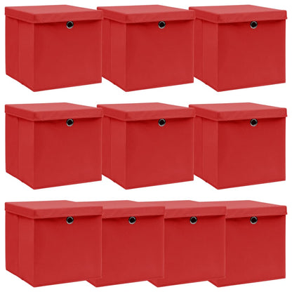 Scatole Portaoggetti con Coperchi 10pz Rosse 32x32x32cm Tessuto