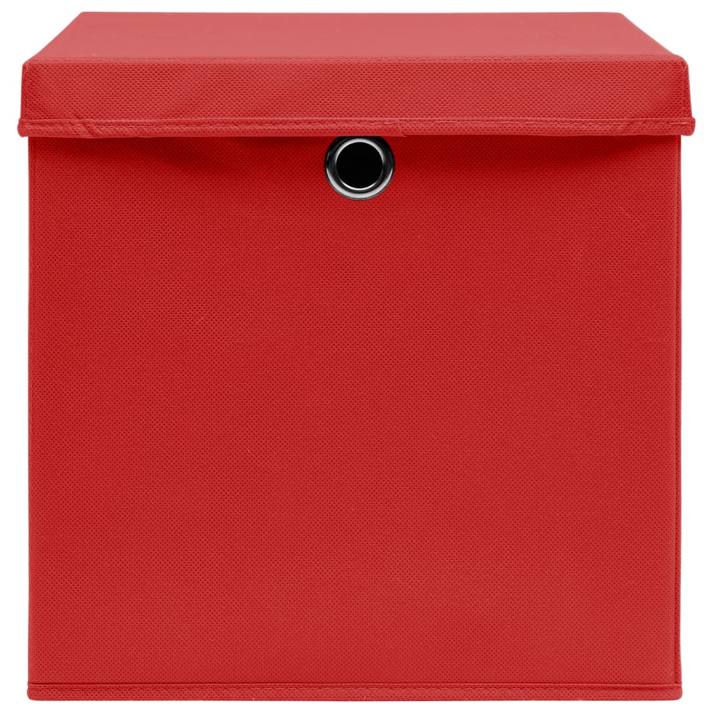 Scatole Portaoggetti con Coperchi 10pz Rosse 32x32x32cm Tessuto