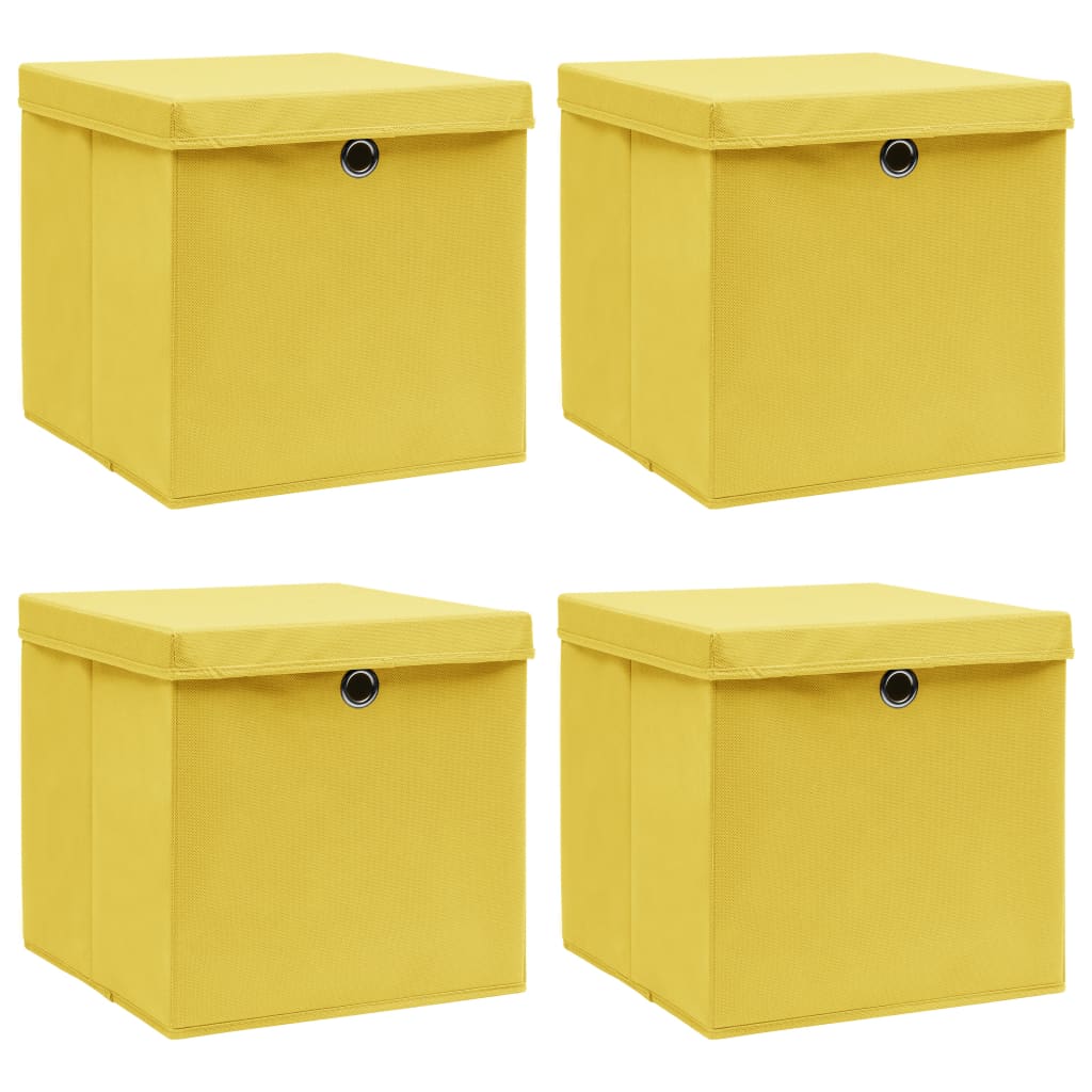 Scatole Portaoggetti con Coperchi 4pz Gialle 32x32x32cm Tessuto