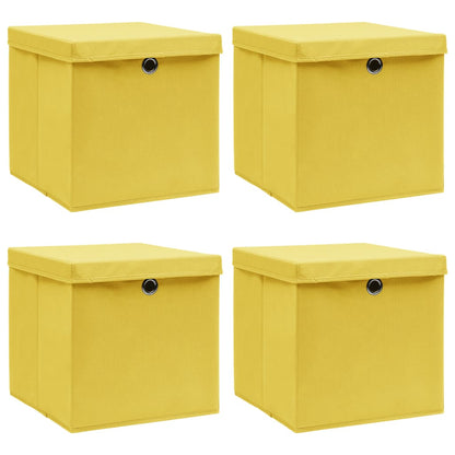 Scatole Portaoggetti con Coperchi 4pz Gialle 32x32x32cm Tessuto