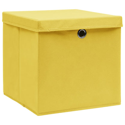 Scatole Portaoggetti con Coperchi 4pz Gialle 32x32x32cm Tessuto