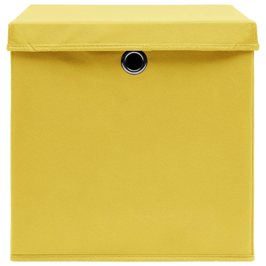 Scatole Portaoggetti con Coperchi 4pz Gialle 32x32x32cm Tessuto