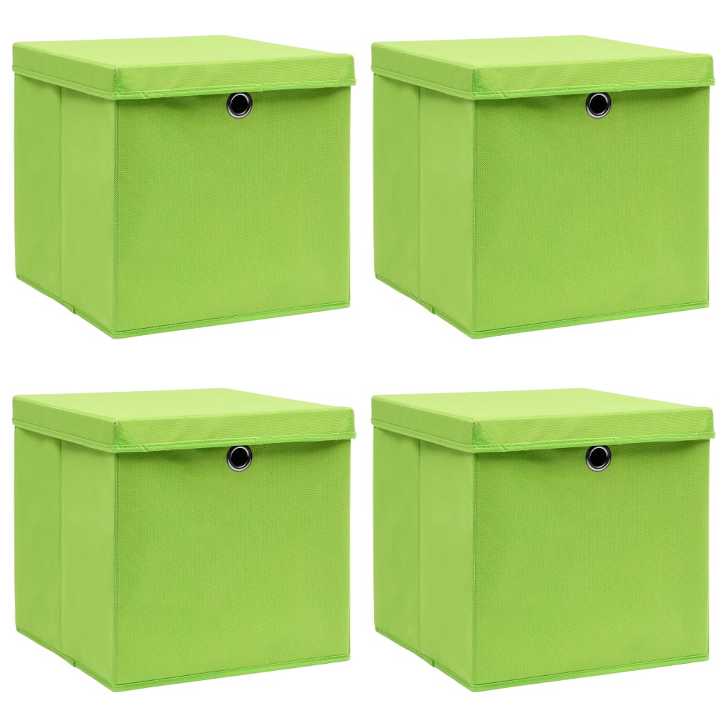 Scatole Portaoggetti con Coperchi 4pz Verdi 32x32x32 cm Tessuto