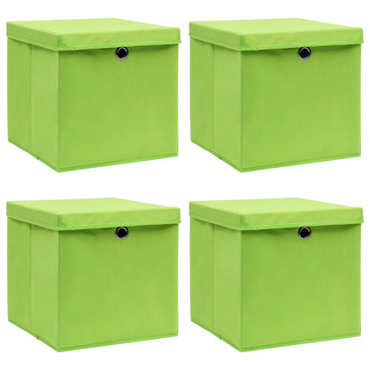 Scatole Portaoggetti con Coperchi 4pz Verdi 32x32x32 cm Tessuto