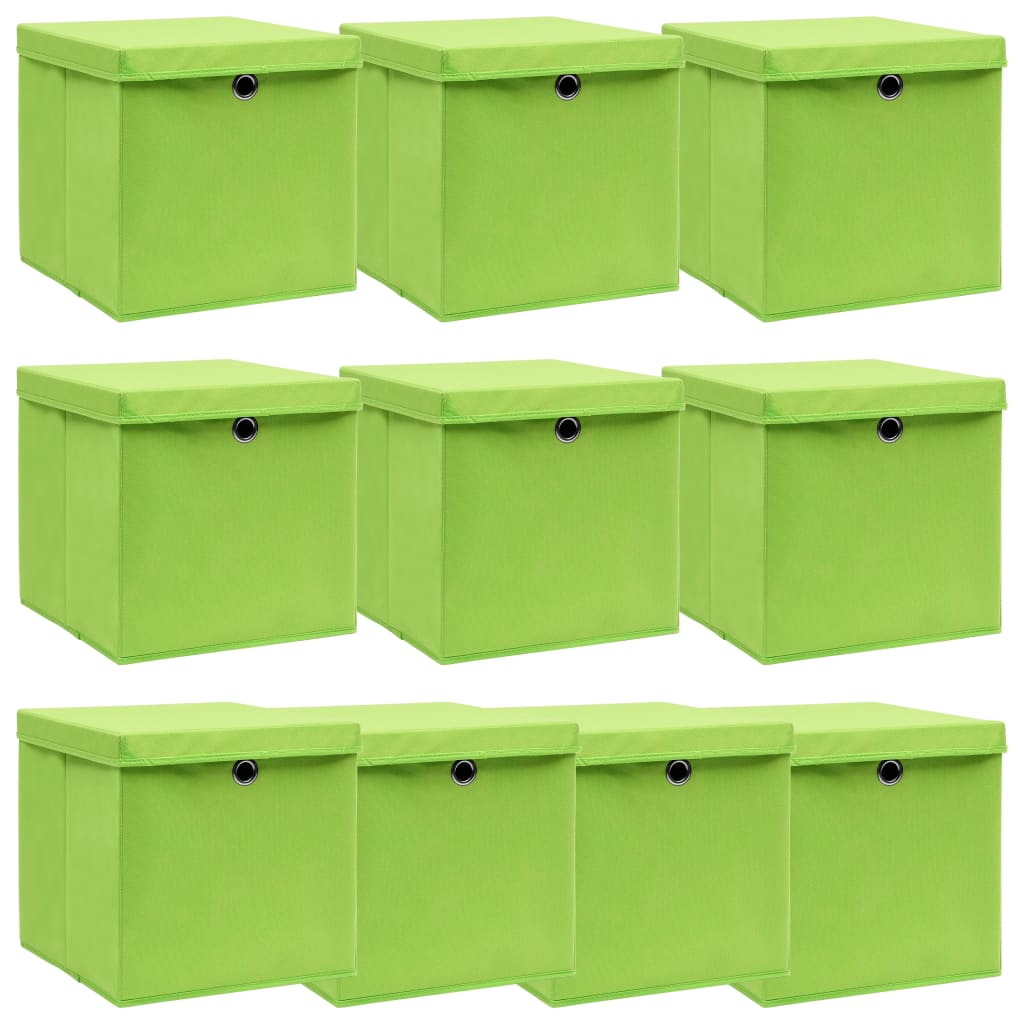 Scatole Portaoggetti con Coperchi 10pz Verdi 32x32x32cm Tessuto