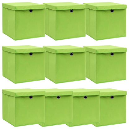Scatole Portaoggetti con Coperchi 10pz Verdi 32x32x32cm Tessuto