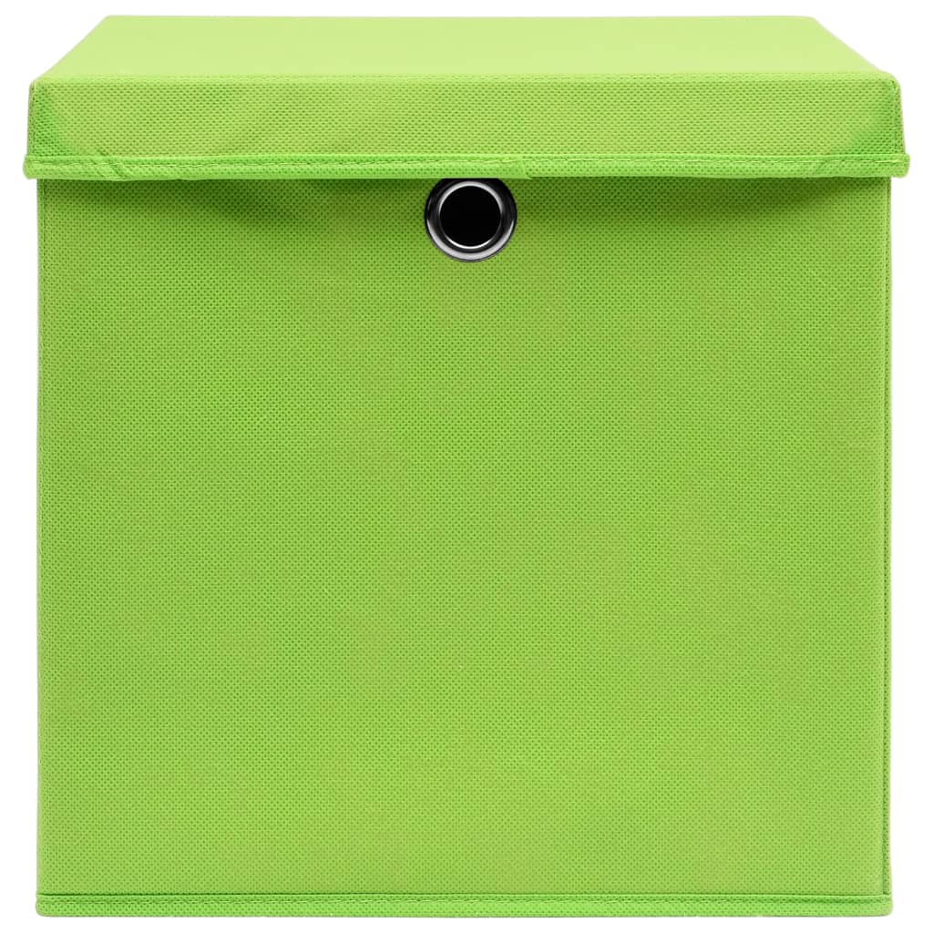 Scatole Portaoggetti con Coperchi 10pz Verdi 32x32x32cm Tessuto
