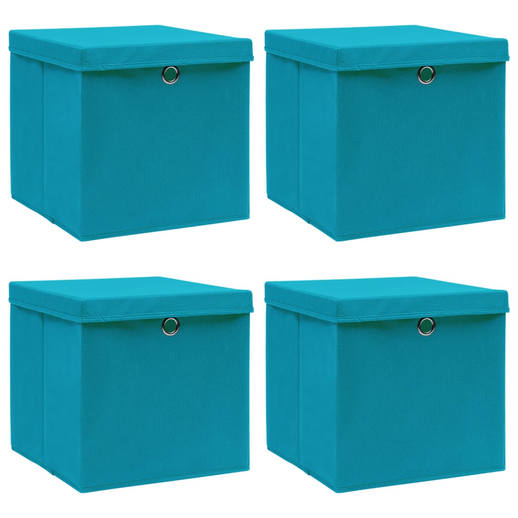 Scatole con Coperchi 4pz Azzurre 32x32x32 cm Tessuto