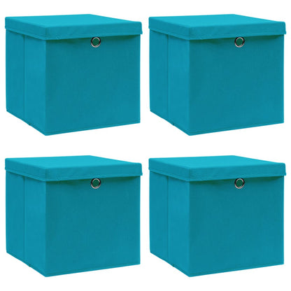 Scatole con Coperchi 4pz Azzurre 32x32x32 cm Tessuto