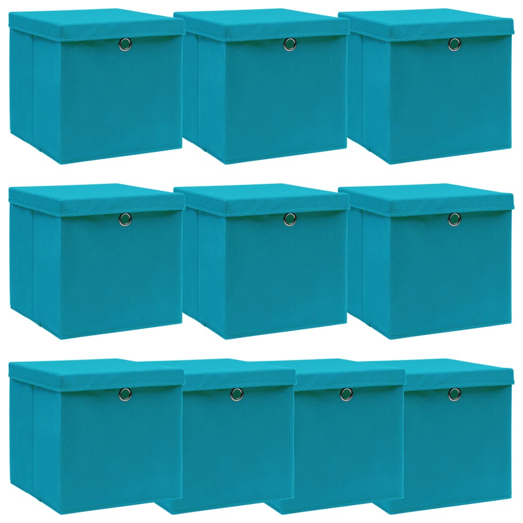 Scatole con Coperchi 10pz Azzurre 32x32x32 cm Tessuto