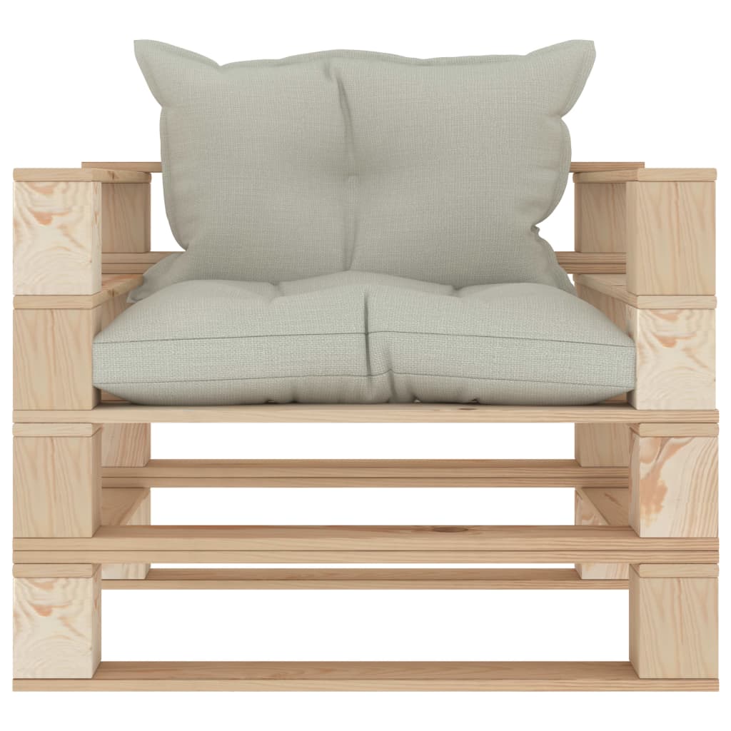 Divano da Giardino in Pallet con Cuscini Beige in Legno