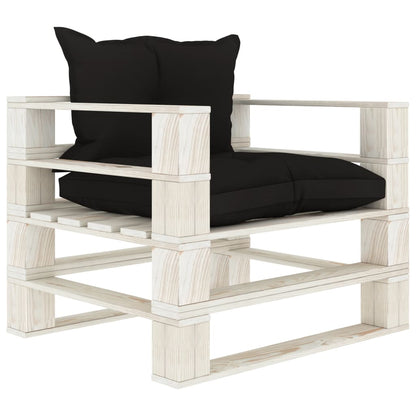Poltrona da Giardino Pallet con Cuscini Neri in Legno