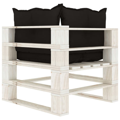 Poltrona Angolare da Giardino Pallet con Cuscini Neri in Legno