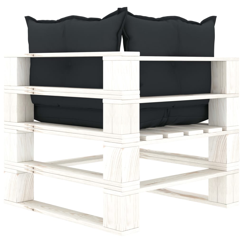 Poltrona Angolare Giardino Pallet con Cuscini Antracite Legno