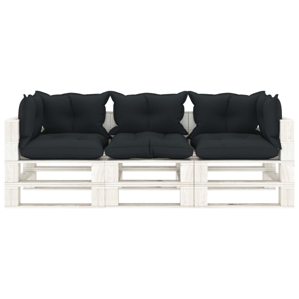 Divano da Giardino Pallet a 3 Posti con Cuscini Antracite Legno