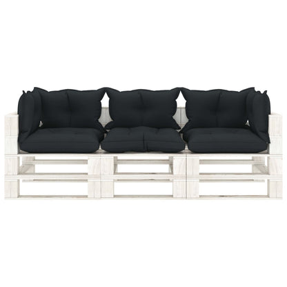 Divano da Giardino Pallet a 3 Posti con Cuscini Antracite Legno