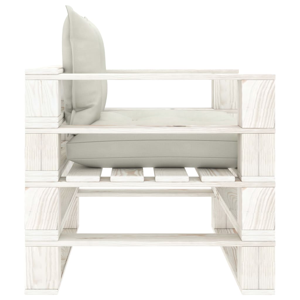Poltrona da Giardino Pallet con Cuscini Beige in Legno