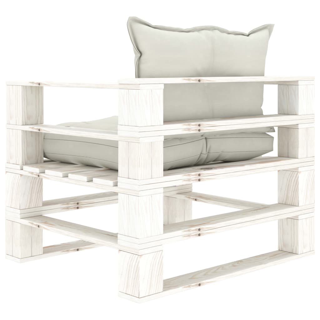 Poltrona da Giardino Pallet con Cuscini Beige in Legno