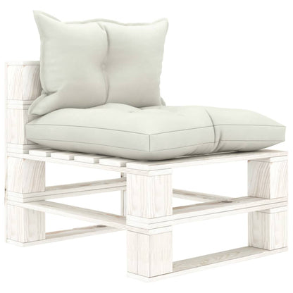 Poltrona Centrale da Giardino Pallet con Cuscini Beige in Legno