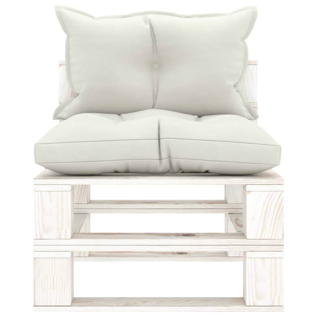 Poltrona Centrale da Giardino Pallet con Cuscini Beige in Legno