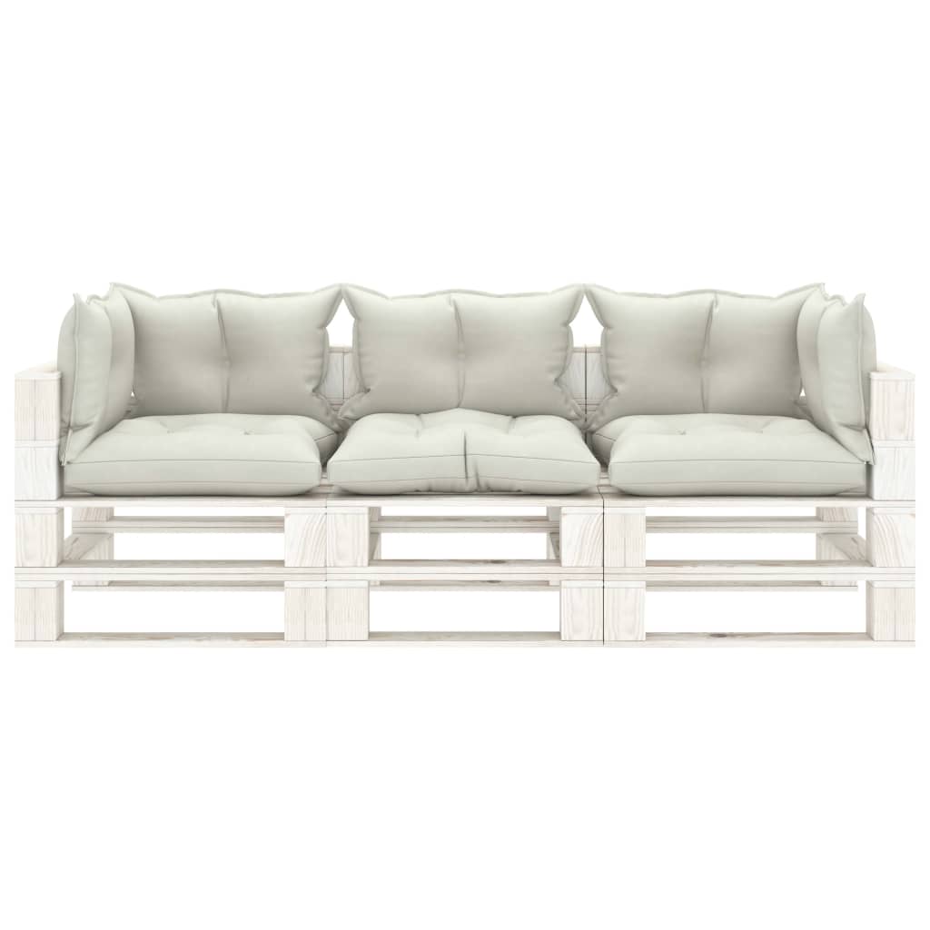Divano da Giardino Pallet 3 Posti con Cuscini Beige in Legno
