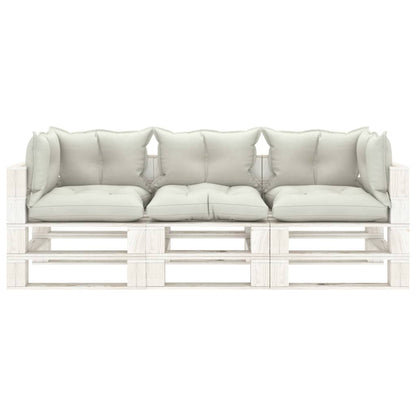 Divano da Giardino Pallet 3 Posti con Cuscini Beige in Legno