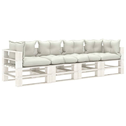 Divano da Giardino in Pallet 4 Posti con Cuscini Beige in Legno