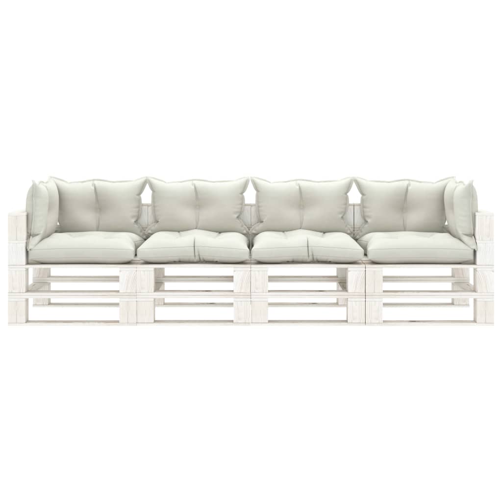 Divano da Giardino in Pallet 4 Posti con Cuscini Beige in Legno